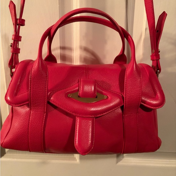 Danier Handbags - Danier Watermelon Pink Leather Structured Satchel Handbag